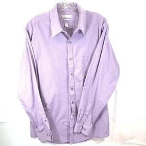 Van Heusen Mens Dress Shirt Fitted Chambray Size L 34/35 Neck 16 Lilac Purple